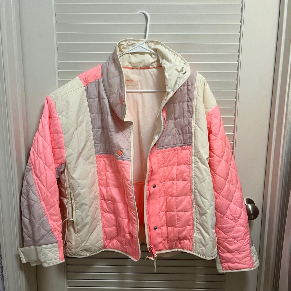 FP Movement by Free People Pink and Cream Puffer Jacket